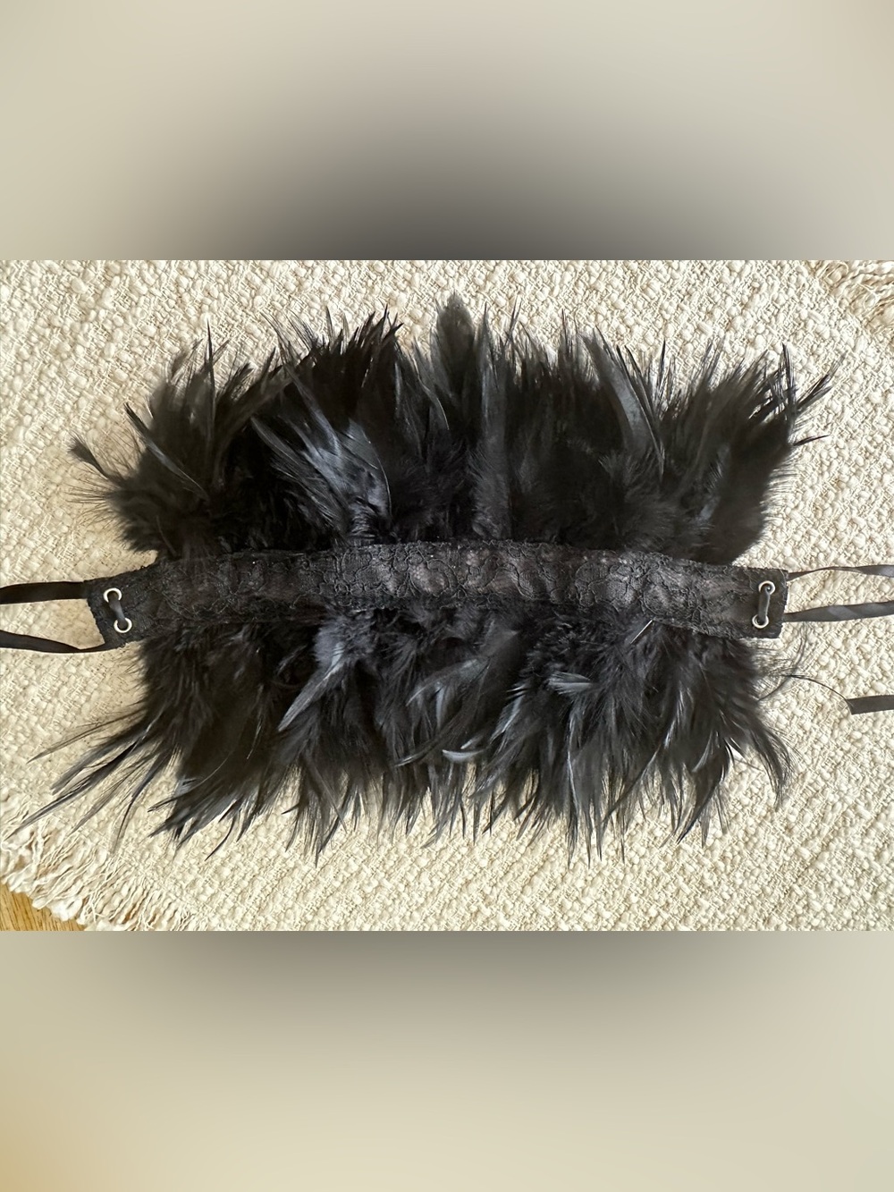 Black Feather Neck Costume Scarf Accessory Crow Owl